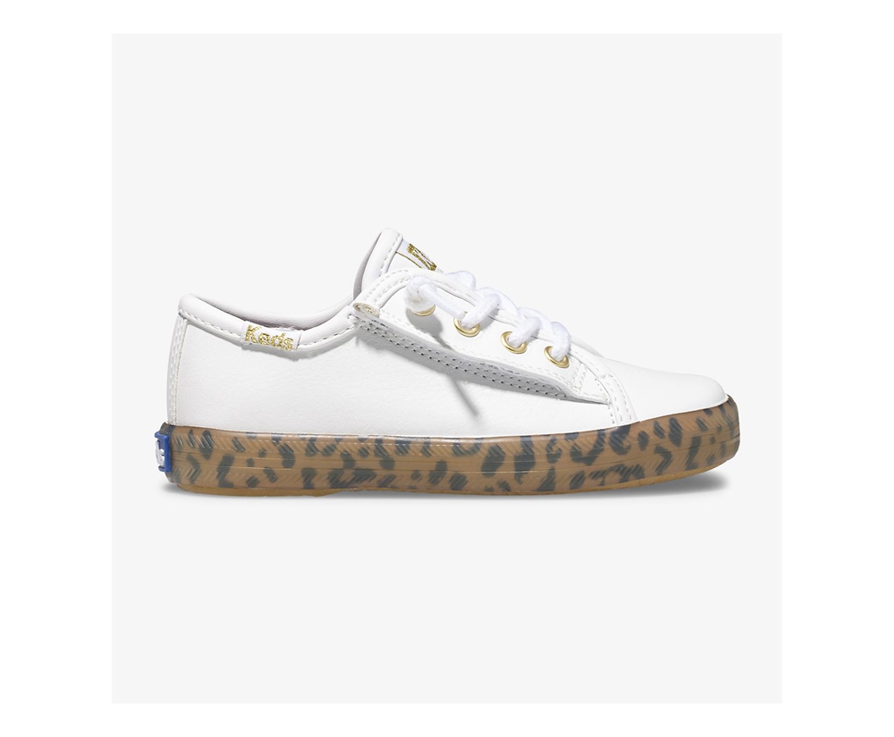 Πανινα Παπουτσια Παιδικα - Keds Kickstart Leopard Foxing Jr. - Λευκα - VJBRT1382